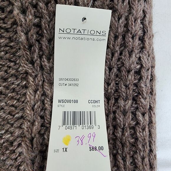 Notations Womens Sweater Cardigan Vest Size 1X Pom Poms Brown Knit Open Front - Picture 11 of 13